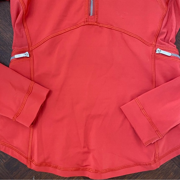 Lululemon Red Quarter-Zip Athletic Long Sleeve Top Zipper Pockets Thumb holes 4 - Picture 8 of 10